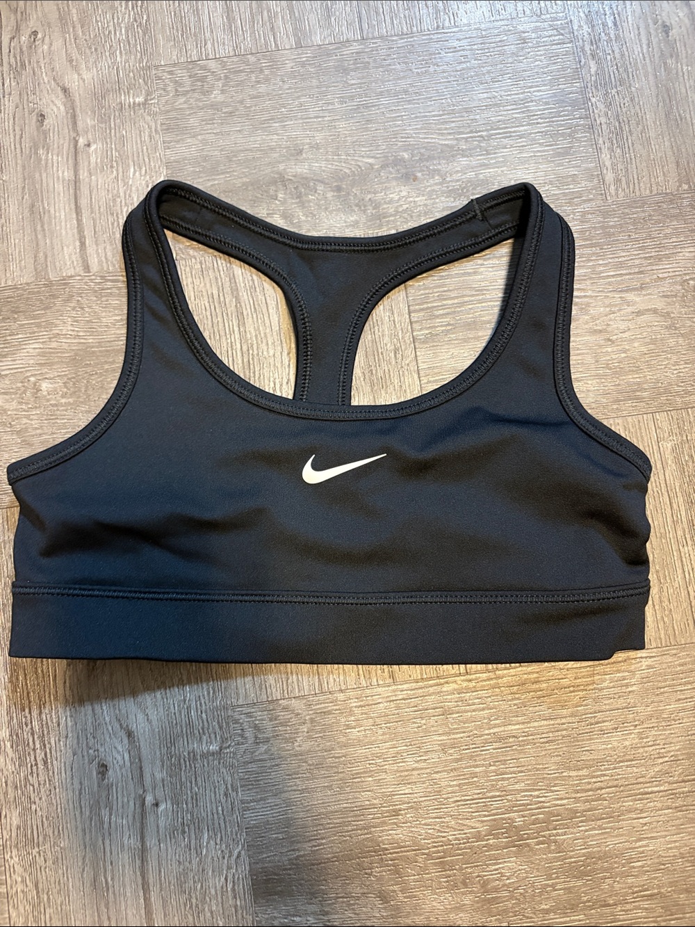 Girls Nike Black Sports Bra with White Swoosh